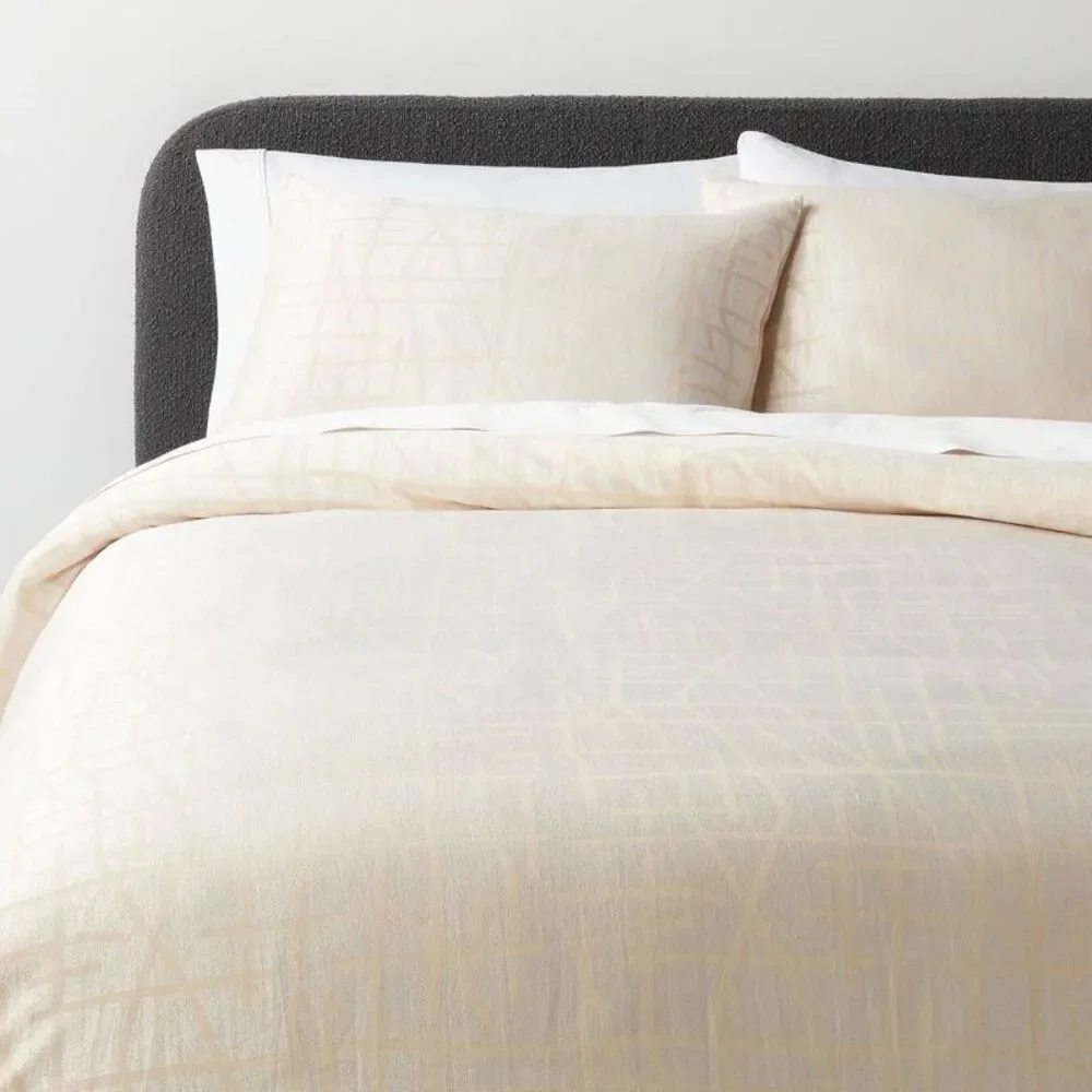 3pc Full/Queen Luxe Jacquard Cotton Duvet Cover Set - Off-White